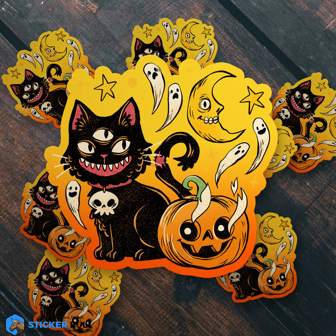 Mystic Black And Orange Cat Halloween Sticker